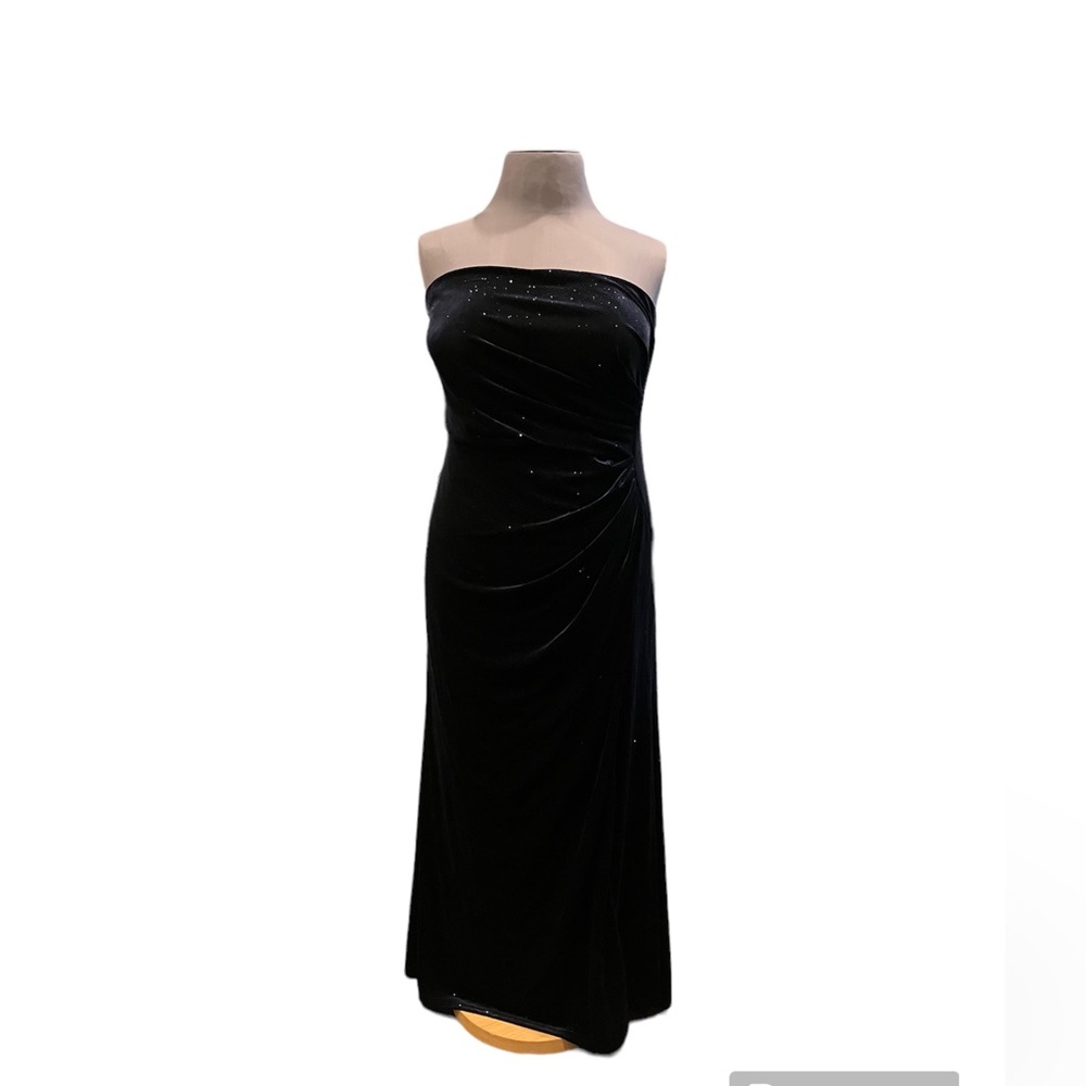 GALINA SIGNATURE strapless glitter velvet dress with slit Navy NWT Size …
